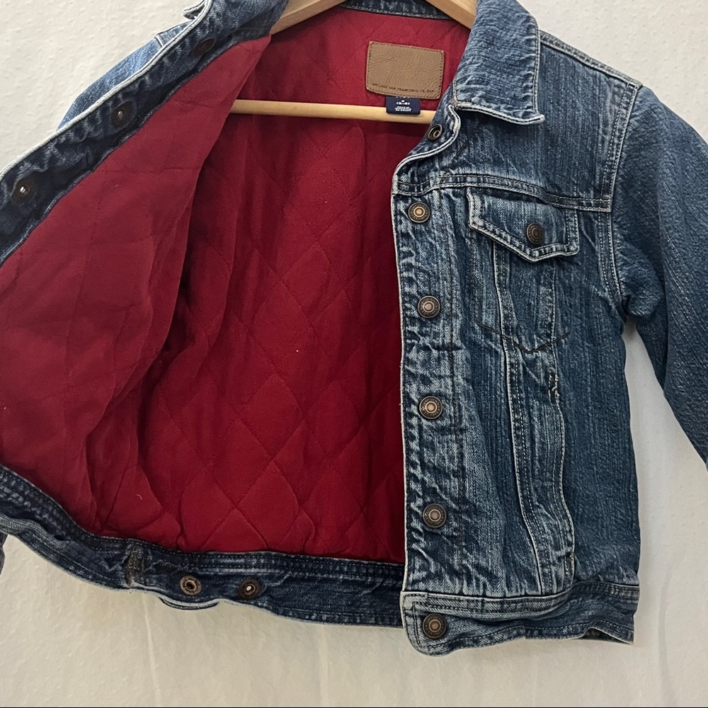 Gap Kids 1969 Premium Denim Trucker Jacket Red Quilted Lined Size S 5-6 Years